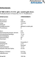 1000 Kreuzschlitz Linsenschrauben DIN 7985 4.8 -H gelb...