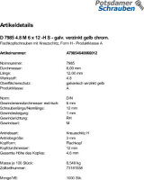 1000 Kreuzschlitz Linsenschrauben DIN 7985 4.8 -H gelb...