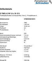 1000 Linsenschrauben DIN 7985 A2 M 1,6 x 16 -Z V2A Niro...