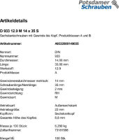 100 Sechskantschrauben DIN 933 12.9 schwarz M14x35