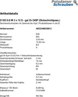 500 Sechskantschrauben DIN 933 8.8 DiSP M3x12