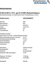200 Sechskantschrauben DIN 933 8.8 DiSP M6x75
