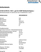 1 Sechskantschrauben DIN 933 8.8 DiSP M30x120
