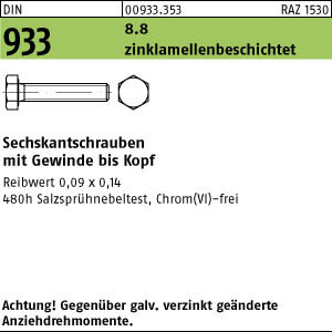 200 Sechskantschrauben DIN 933 8.8 zinklamellenbeschichtet M8x50