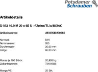 25 Sechskantschrauben DIN 933 10.9...
