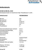 25 Sechskantschrauben DIN 933 8.8 schwarz M20x30