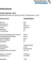 1 Sechskantschrauben DIN 933 8.8 schwarz M36x45