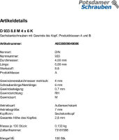 100 Sechskantschrauben DIN 933 8.8 schwarz M4x6