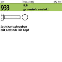 200 Sechskantschrauben DIN 933 8.8 verzinkt M5x100