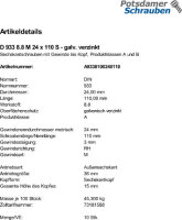 10 Sechskantschrauben DIN 933 8.8 verzinkt M24x110