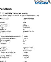 1 Sechskantschrauben DIN 933 8.8 verzinkt M27x130