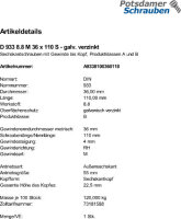1 Sechskantschrauben DIN 933 8.8 verzinkt M36x110