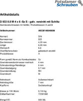 500 Schlitz Sechskantschrauben DIN 933 8.8 verzinkt M4x6