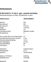 500 Schlitz Sechskantschrauben DIN 933 8.8 verzinkt M5x12
