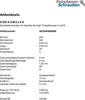 100 Edelstahl V4A Sechskantschrauben DIN 933 A4 M8x8