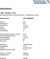 200 Sechskantschrauben ISO 4017 10.9 schwarz M8x12
