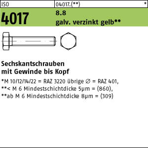100 Sechskantschrauben ISO 4017 8.8 gelb verzinkt M12x50