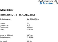 500 Sechskantschrauben ISO 4017 8.8...