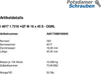 50 Sechskantschrauben ISO 4017 1.7218 +QT M16x45 DGRL