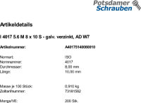 200 Sechskantschrauben ISO 4017 5.6 verzinkt M8x10