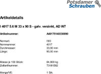 1 Sechskantschrauben ISO 4017 5.6 verzinkt M33x90