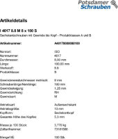 100 Sechskantschrauben ISO 4017 8.8 schwarz M8x100