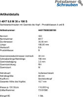 1 Sechskantschrauben ISO 4017 8.8 schwarz M30x190