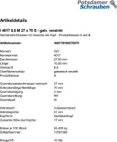 10 Sechskantschrauben ISO 4017 8.8 verzinkt M27x70