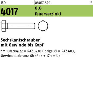 25 Sechskantschrauben ISO 4017 8.8 U M16x100 feuerverzinkt Gew.tol. 6h tZn