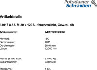 1 Sechskantschrauben ISO 4017 8.8 U M30x120 feuerverzinkt...