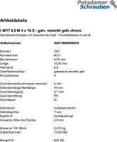 500 Sechskantschrauben ISO 4017 8.8 M4x16 gelb verzinkt