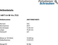 50 Edelstahl V4A Sechskantschrauben ISO 4017 A4 M14x75