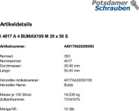 10 Sechskantschrauben ISO 4017 A4 BUMAX109 M20x50 A4-109...