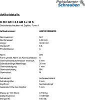 100 Sechskantschrauben DIN 561 22H / 8.8 Stahl AM6x30
