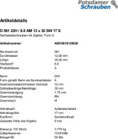 50 Sechskantschrauben DIN 561 22H / 8.8 Stahl AM12x30