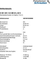 10 Sechskantschrauben DIN 561 22H / 8.8 Stahl AM20x60