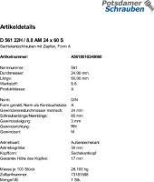 1 Sechskantschrauben DIN 561 22H / 8.8 Stahl AM24x60
