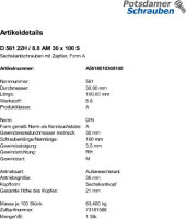 1 Sechskantschrauben DIN 561 22H / 8.8 Stahl AM30x100