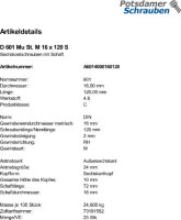25 Sechskantschrauben + Mutter DIN 601 Stahl M16x120