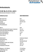 1 Sechskantschrauben + Mutter DIN 601 Stahl M24x440