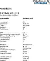 10 Sechskantschrauben + Mutter DIN 601 Stahl M27x140