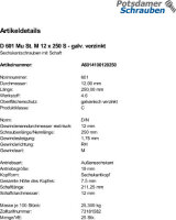 25 Sechskantschrauben + Mutter DIN 601 verzinkt M12x250