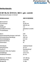 10 Sechskantschrauben + Mutter DIN 601 verzinkt M20x380