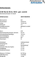 10 Sechskantschrauben + Mutter DIN 601 verzinkt M24x100