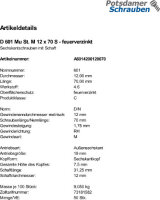50 Sechskantschrauben + Mutter DIN 601 feuerverzinkt M12x70