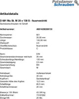 25 Sechskantschrauben + Mutter DIN 601 feuerverzinkt M20x130