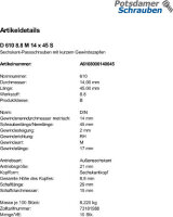 10 Sechskant Passschrauben DIN 610 8.8 M14x45 Stahl