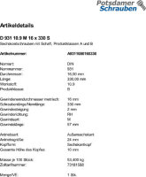 1 Sechskantschrauben DIN 931 10.9 schwarz M16x330