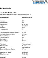 10 Sechskantschrauben DIN 931 10.9 schwarz M27x110