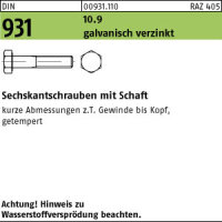10 Sechskantschrauben DIN 931 10.9 verzinkt M20x160